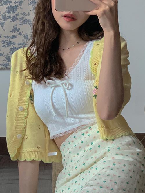 RIBBON LACE MINI SLEEVELESS TOP(WHITE)