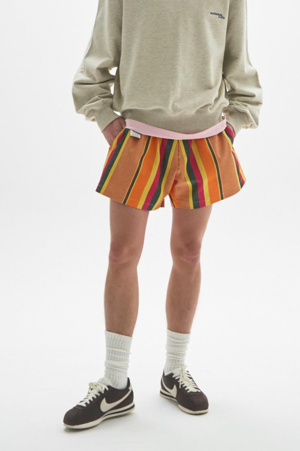 M.C UNISEX, Logo Webbing Stripe Shorts / ORANGE