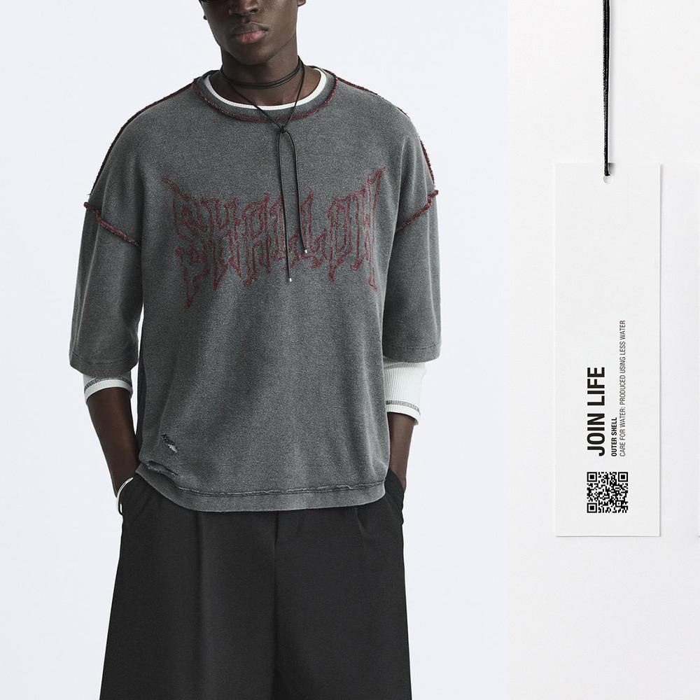 자라 남자 반팔티 자수 니트 티셔츠 ZARA