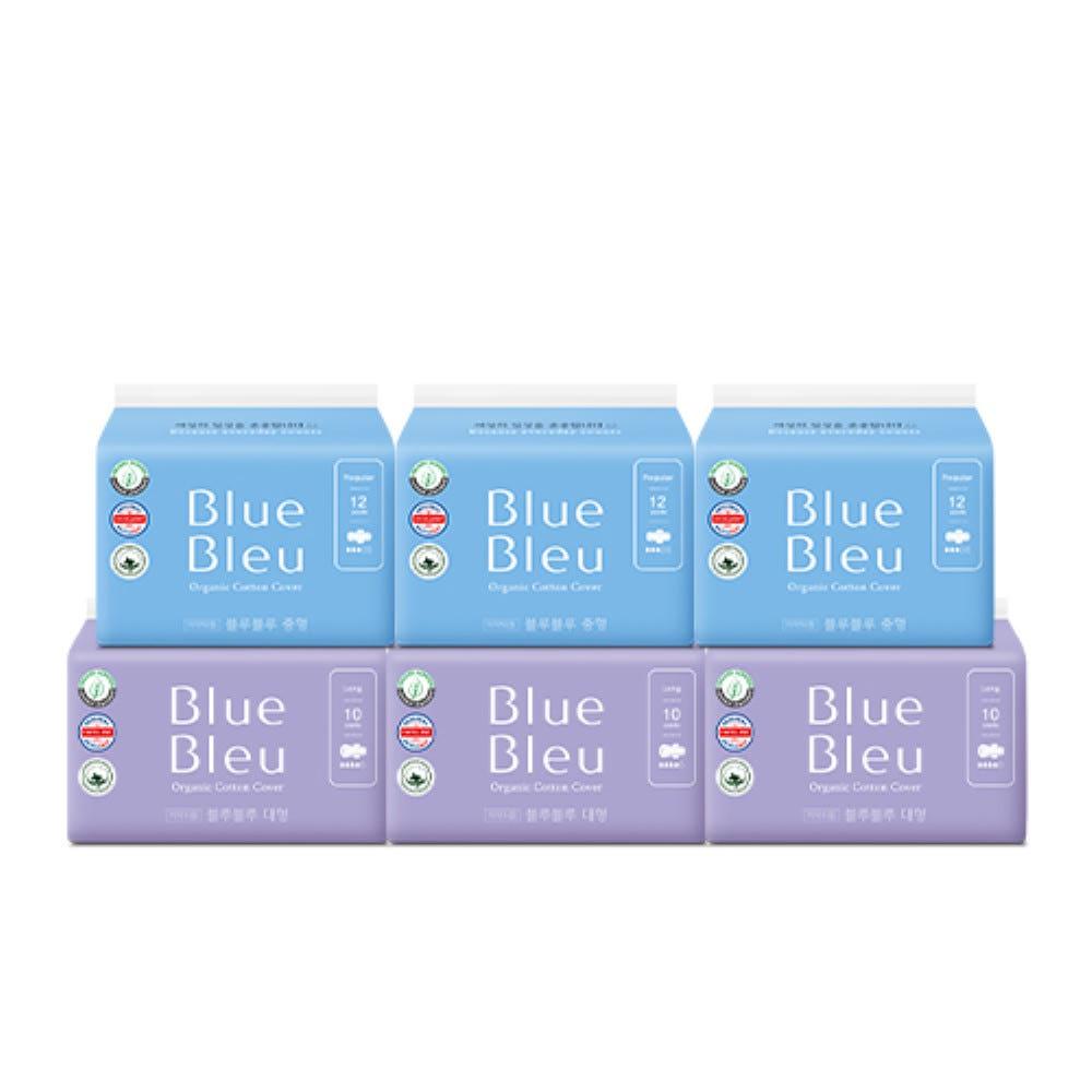 블루블루 유기농 순면커버 생리대 중/대형 6팩 세트