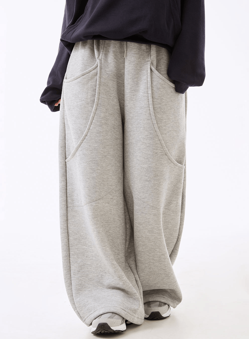 무엔드 기모 절개 와이드 밴딩팬츠