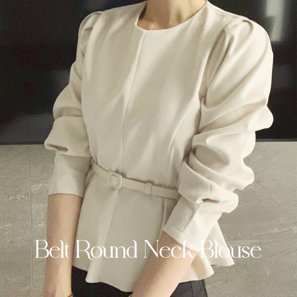 BB-1797 벨트 라운드넥 블라우스