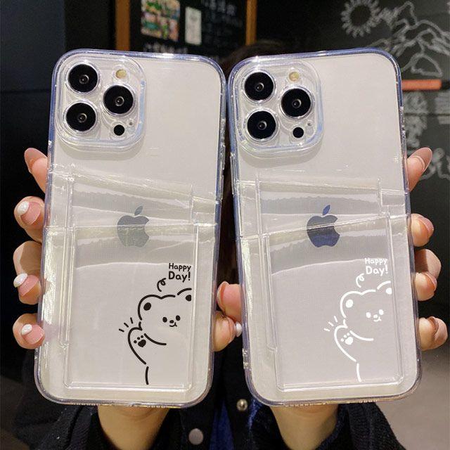 해피데이 반쪽 곰 듀얼 카드 2장 수납 포켓 범퍼 케이스 아이폰 14 프로 13 12 11 XS XR SE3 7 8 갤럭시 s22 노트20 울트라