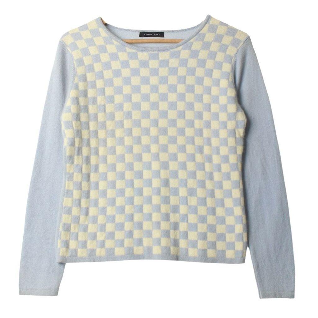 JPN 라이트블루 캐시미어 100% 체커보드 니트 / WOMEN M
