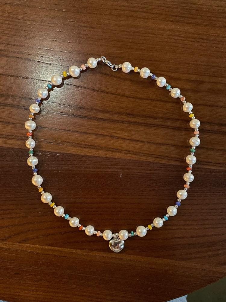 담수진주 멀티 컬러 자개 포인트 목걸이