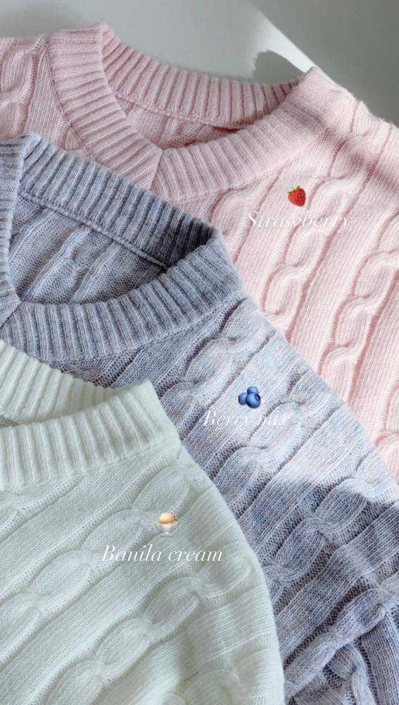 [3col] Pastel fruit v-neck tiwst knit