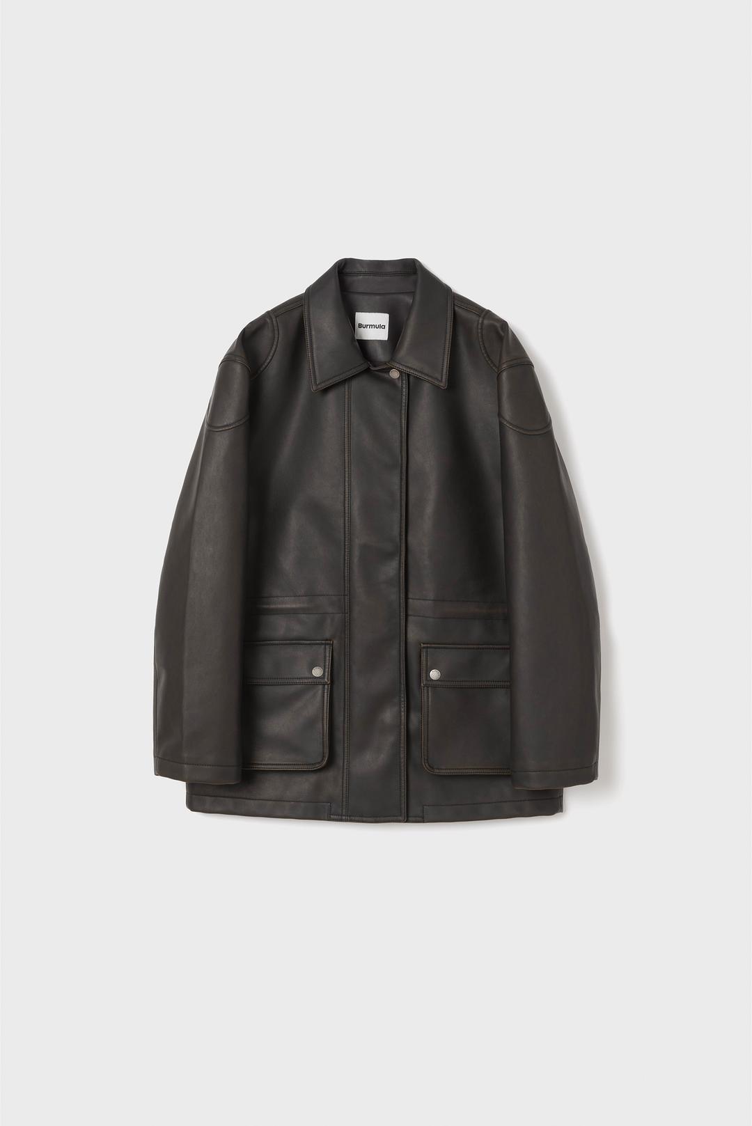 PATCH OVERFIT LEATHER JACKET (BROWN)