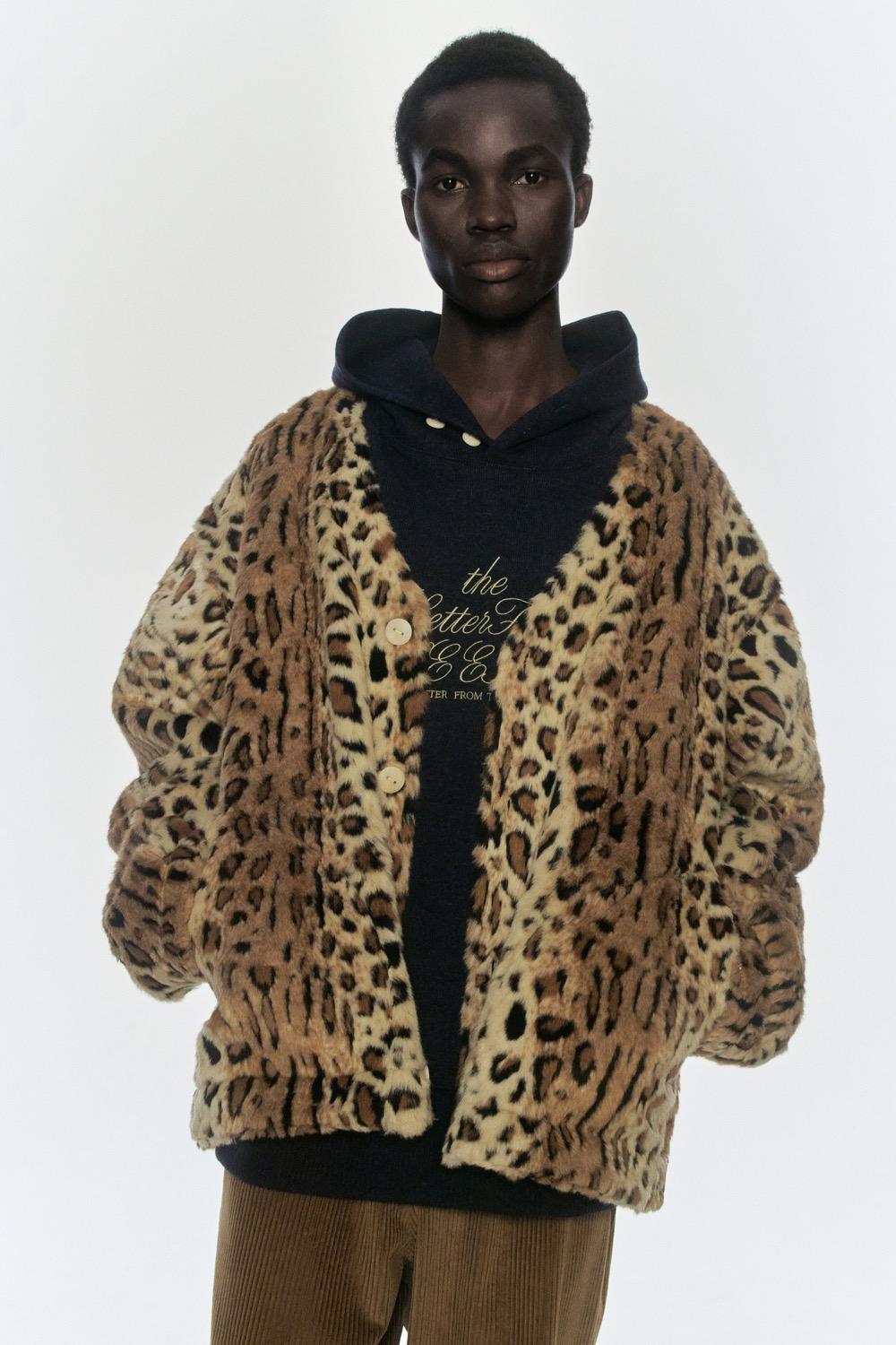 Relaxed fit sherpa cotton cardigan / LEOPARD