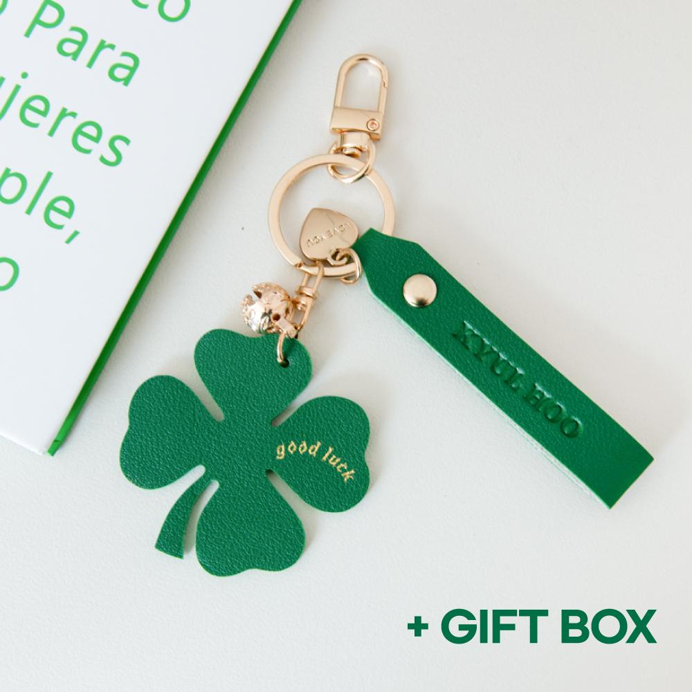 [이니셜각인/선물포장] 행운의 네잎클로버 레더 키링 우정 응원 합격 취직 수능 커플 선물