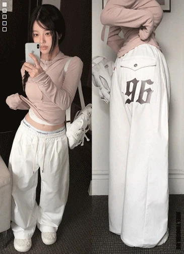 [국내/자수point!]플러 96 자수 밴딩 핀턱 와이드 팬츠 트레이닝바지 긴바지 가을바지 가을옷(아이/베이지/브라운/네이비/블랙)