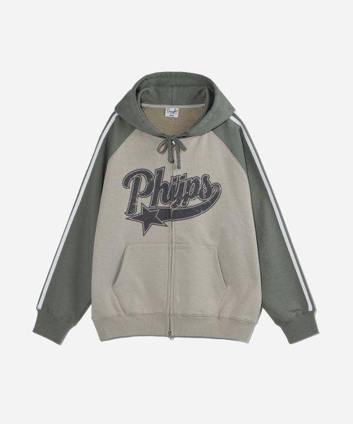 PHYPS® STAR TAIL COLOR BLOCK HOODIE ZIP UP GREEN BEIGE