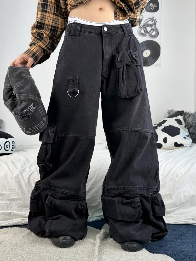 더 원 유니크 멀티 포켓 루즈 와이드 데님 팬츠(2color/3-5일 여유주문)