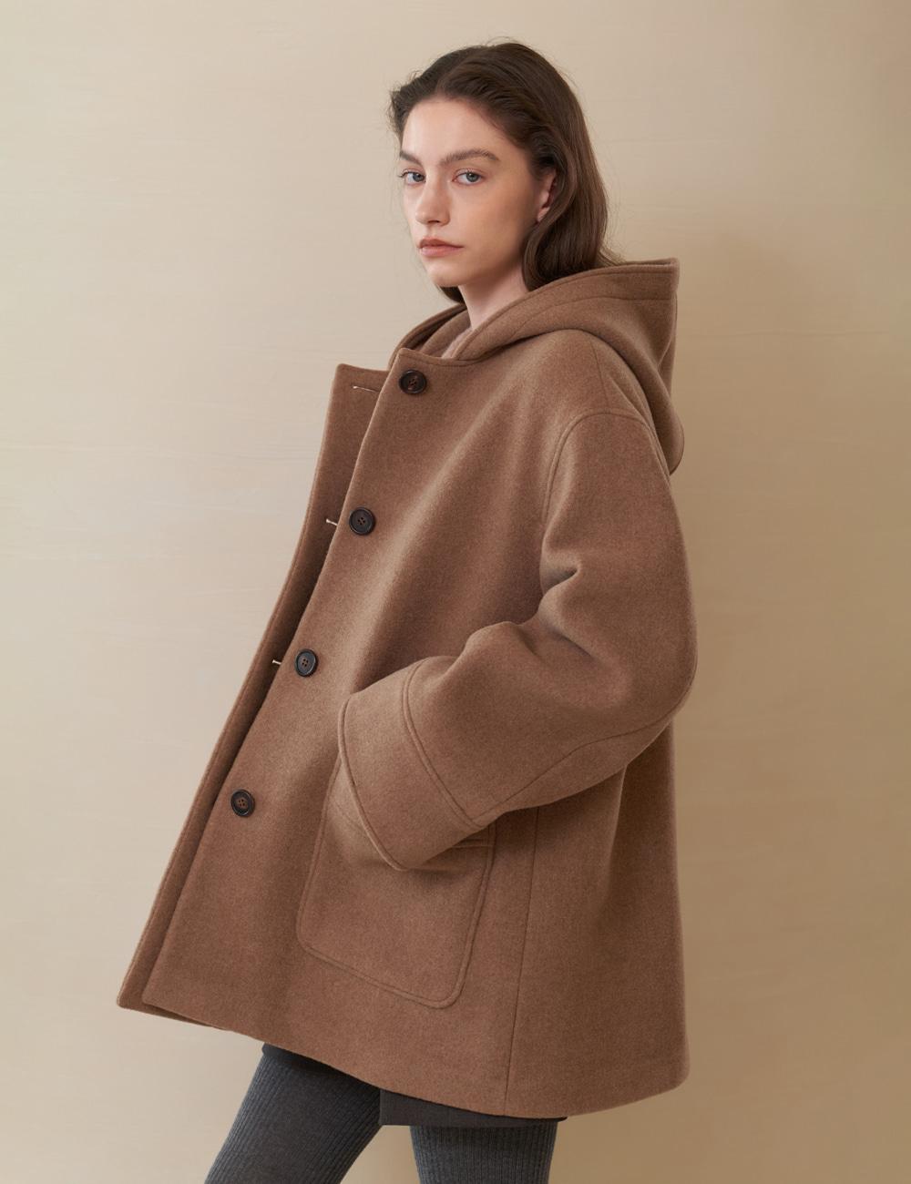 Joy Cashmere Blend Hooded Coat (Caffe Latte)