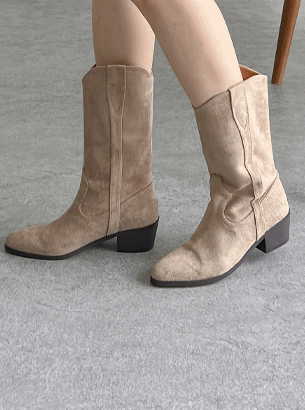 마리공주 베이던 스웨이드 웨스턴 스틸레토 미들 부츠 (5cm)