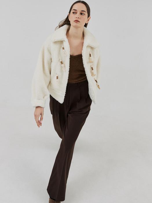 TWO-TUCK BUTTON WIDE WOOL PANTS (BROWN)