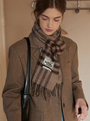 Daily check wool muffler - Beige Check