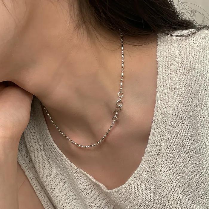 실버 믹스 에그볼 체인 피시후크 목걸이_mvn19