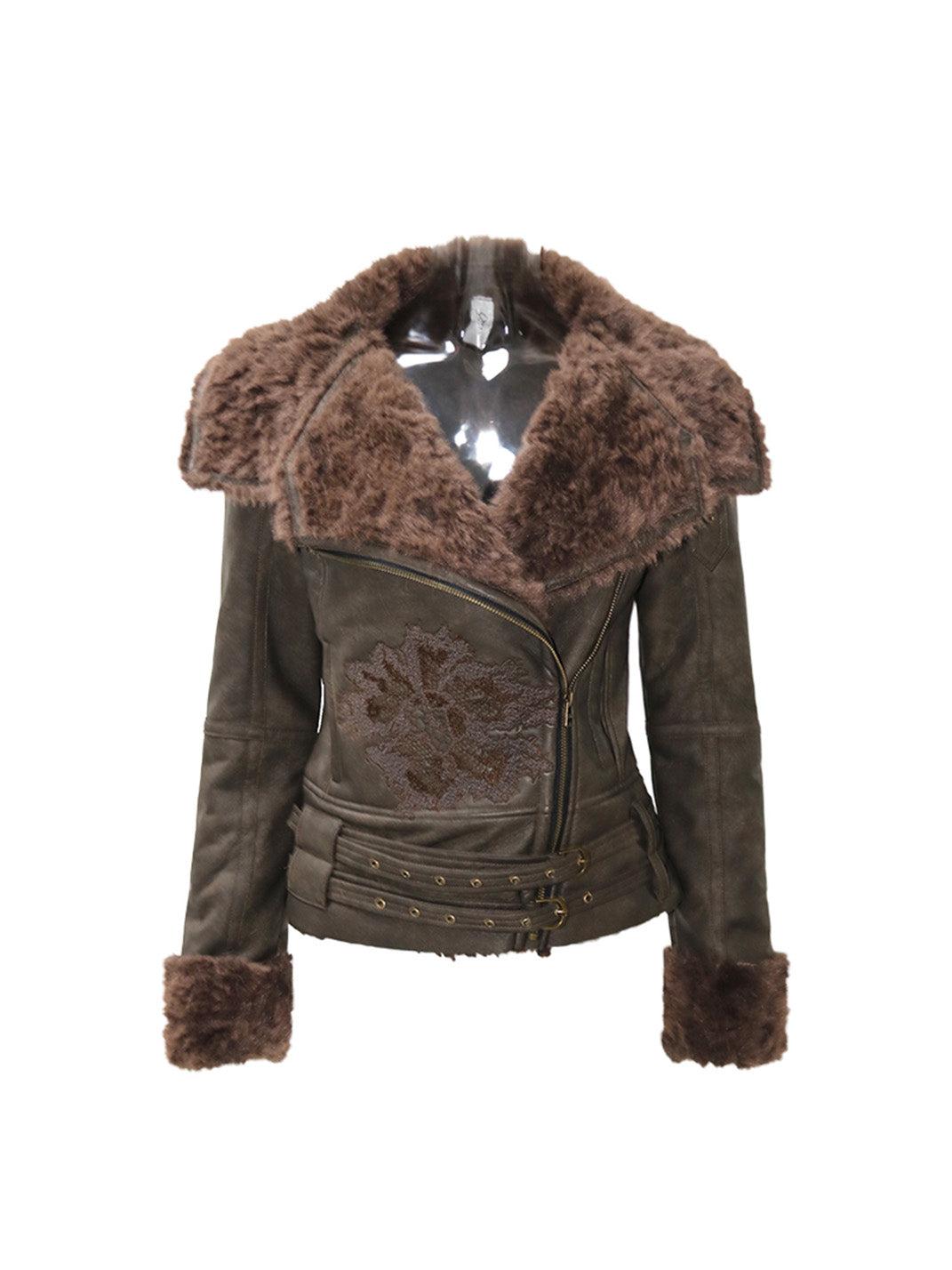 OPEN AESTHETIC丨Vintage Y2K Embroidered Faux Fur Coat - S