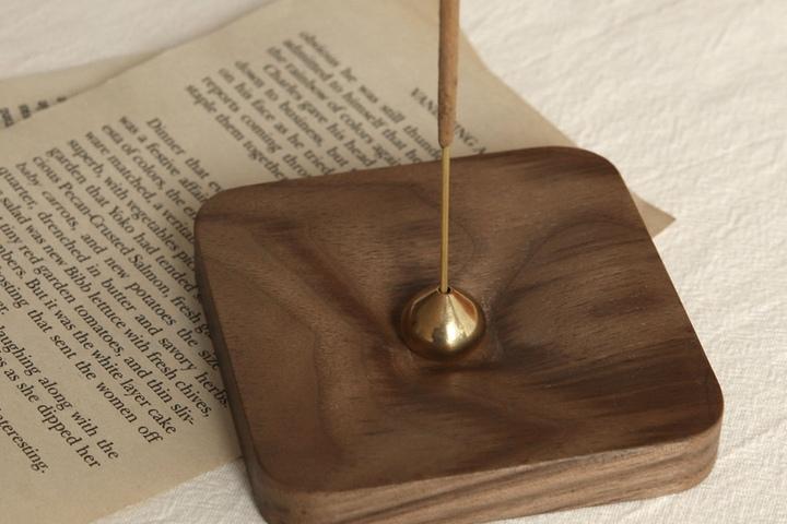 우드받침대 원형 사각 인센스 스틱 트레이 홀더 챔버_스퀘어