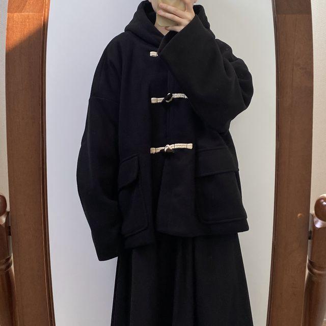 [숏버전]오버핏 후드 숏 더플 야상(블랙/카키/왕오버핏)_키무엔드_2