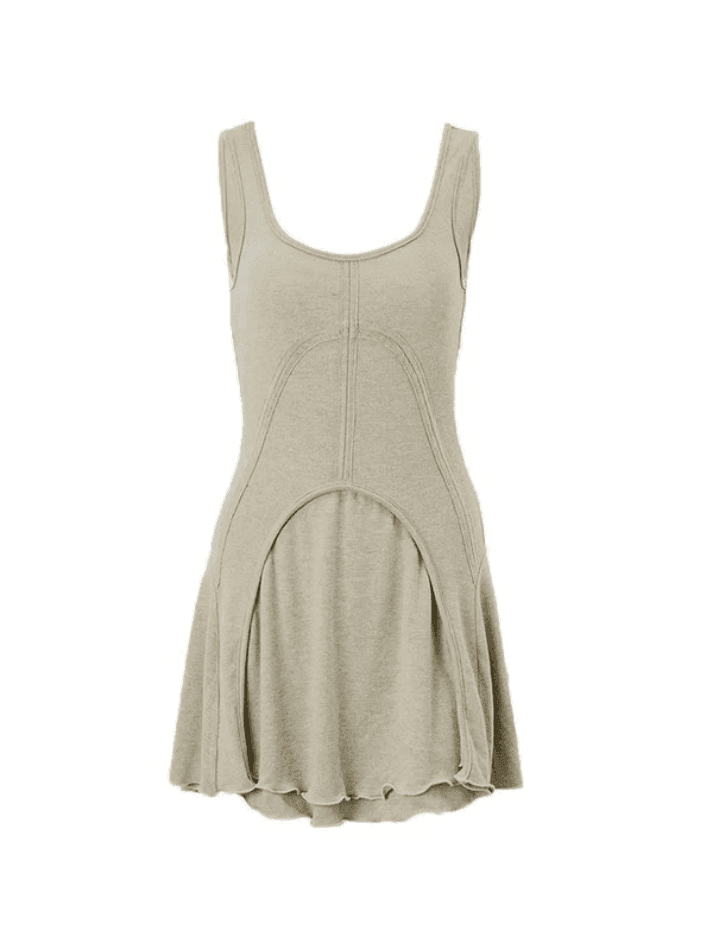 Patchwork Sleeveless Bodycon Mini Dress - Khaki / S