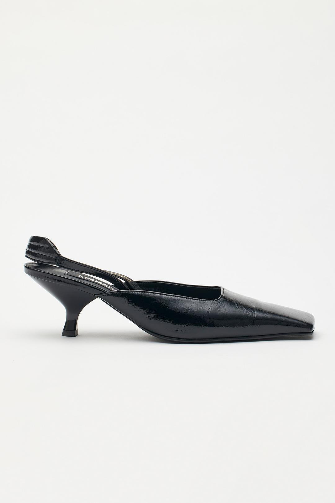 SQUARE TOE SLING BACK HEELS IN BLACK