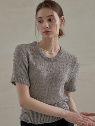 j971 u-neck short sleeve knit (gray)