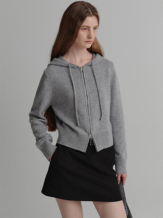 플레인 울 후디 집업 니트_그레이 / PLAIN WOOL HOODIE ZIP UP KNIT_GREY