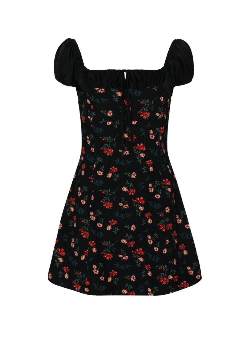 Bohemian Daisy Mini Dress (Black)