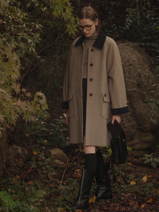 Corduroy collar padding wool coat_Dark beige