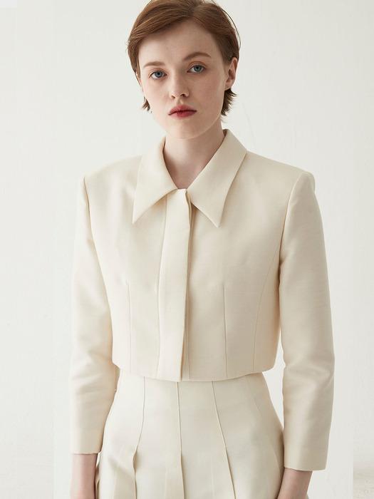 Cropped Wool Blend Tailored Jacket - Ivory