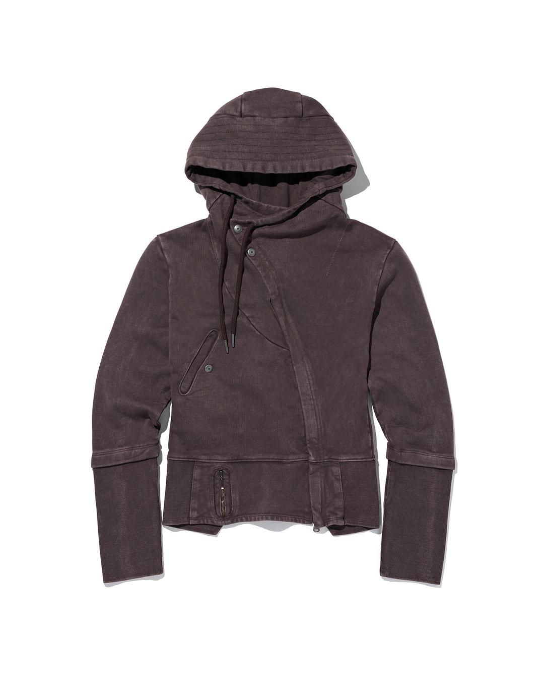 ASYMMETRIC HOODIE ZIP-UP_PURPLE BROWN