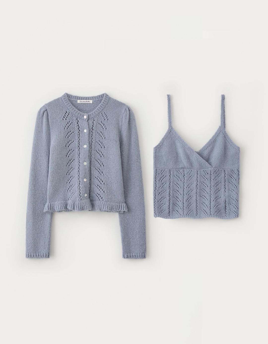 Blush Frill Cardigan Set - Light Blue