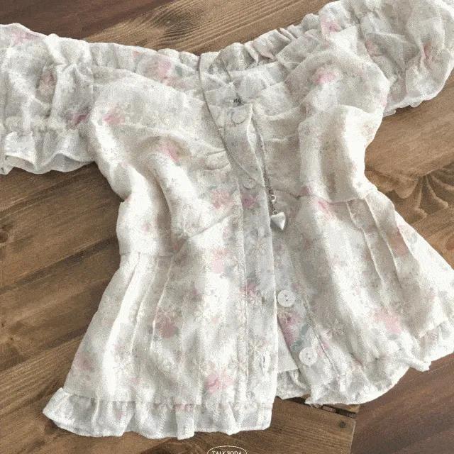 [물먹복숭아🍑] 자개단추, 피치 오프숄더 레이스 플라워 반팔 나시 블라우스