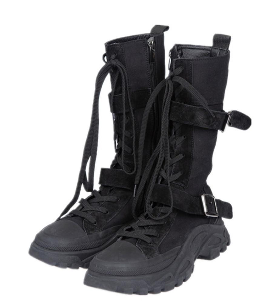 [블x핑크 착용] 스웨이드 레이스업 캐주얼 워커 부츠