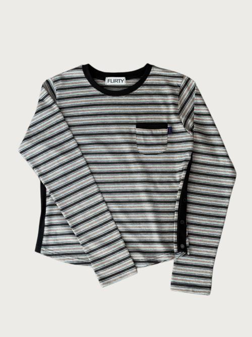 사이드 버튼업 스트라이프 티셔츠 (Grey)