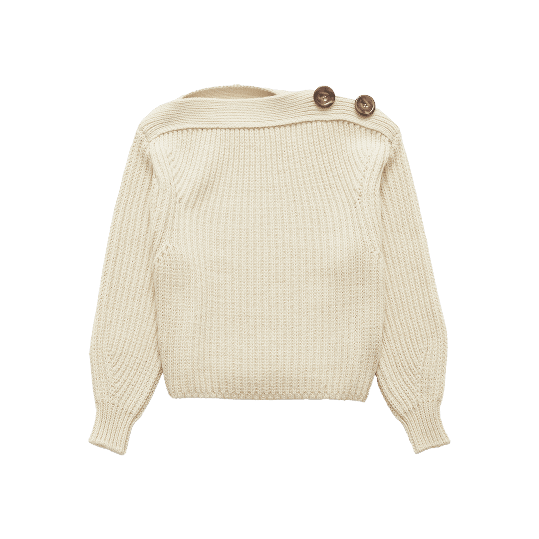 [2nd reorder] FARVEN Button Off-Shoulder Knit Ivory