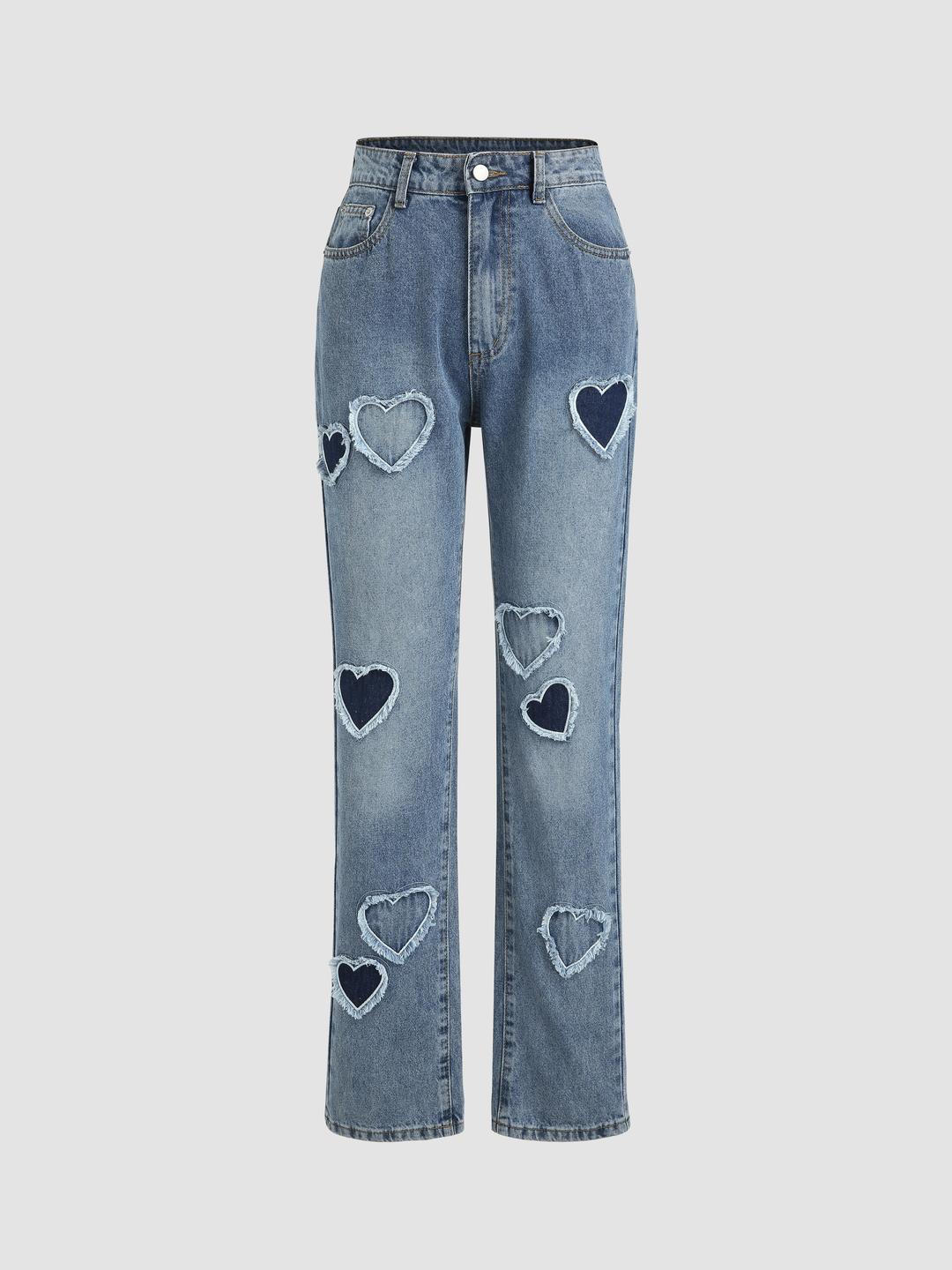 Heart Pattern Straight Leg Jeans
