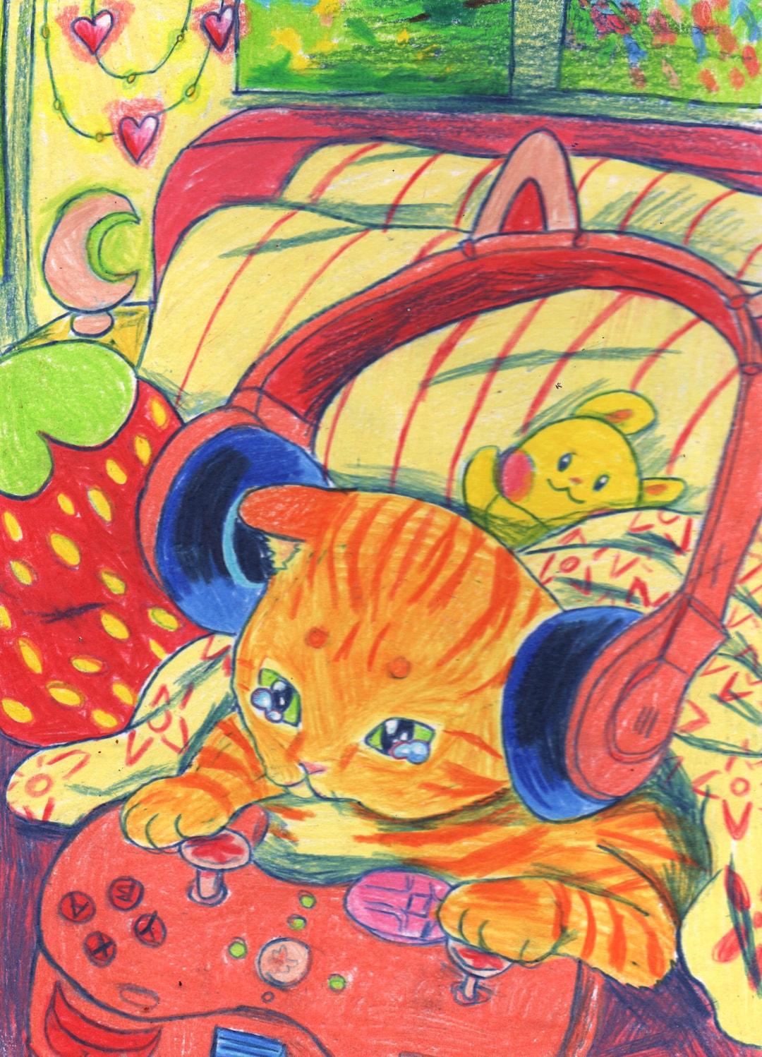 Gamer Cat - Original A5 Drawing