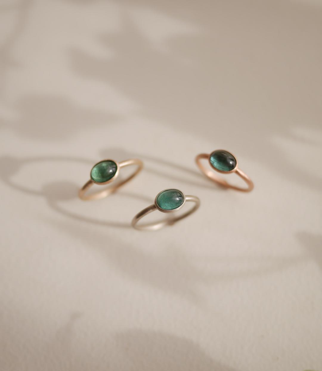 teal tourmaline cabochon ring