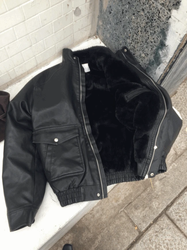 [연말룩/전체퍼안감] 레더 퍼 오버핏 자켓