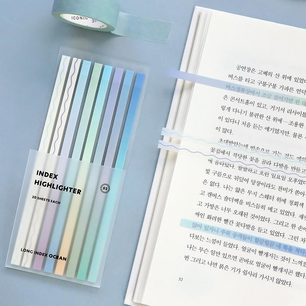 롱 인덱스 하이라이터 02오션 책 띠지 밑줄 스티커 독서 플래그