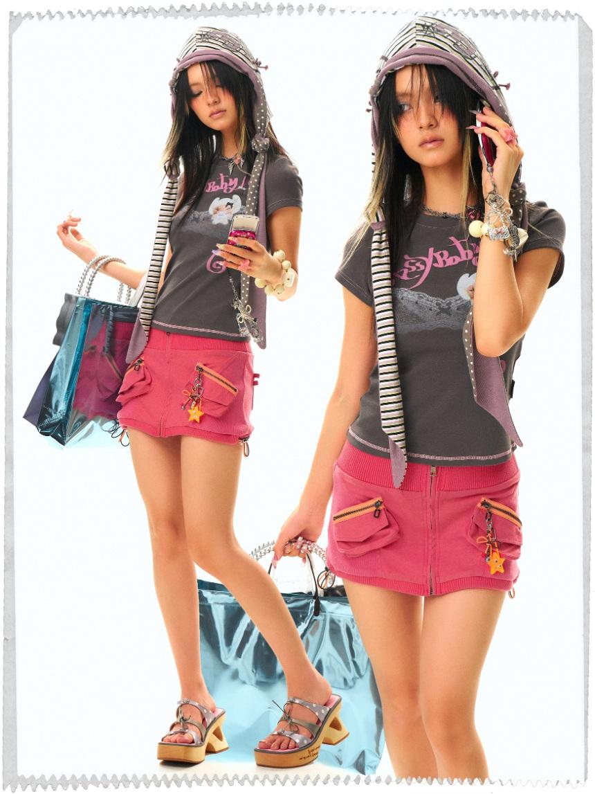 SassyLove Pocket drawstring pendant mini skirt