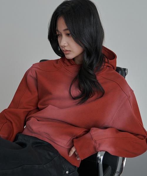 Variation Spray Washed Crop Hoodie Wine