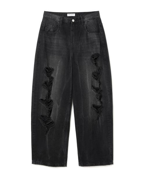 리플렉트 커브드 데미지 팬츠 [딥 블랙]