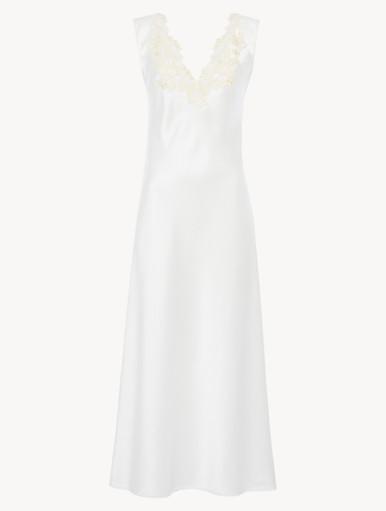 White silk satin long nightgown with frastaglio