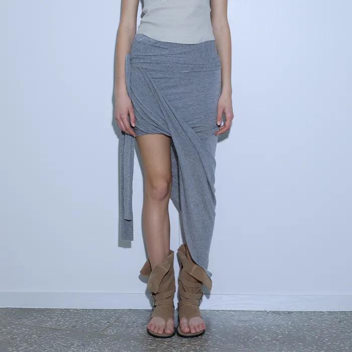ASYMMETRICAL DRAPED LONG SKIRT, GREY