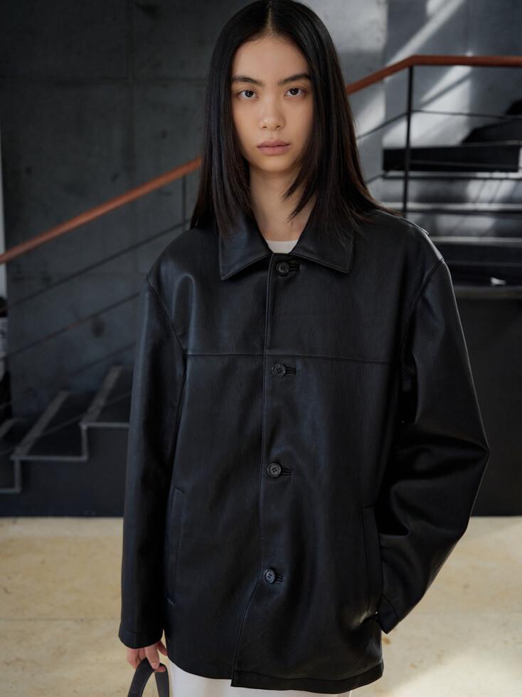 [오르소] 액션 플리츠 레더 자켓