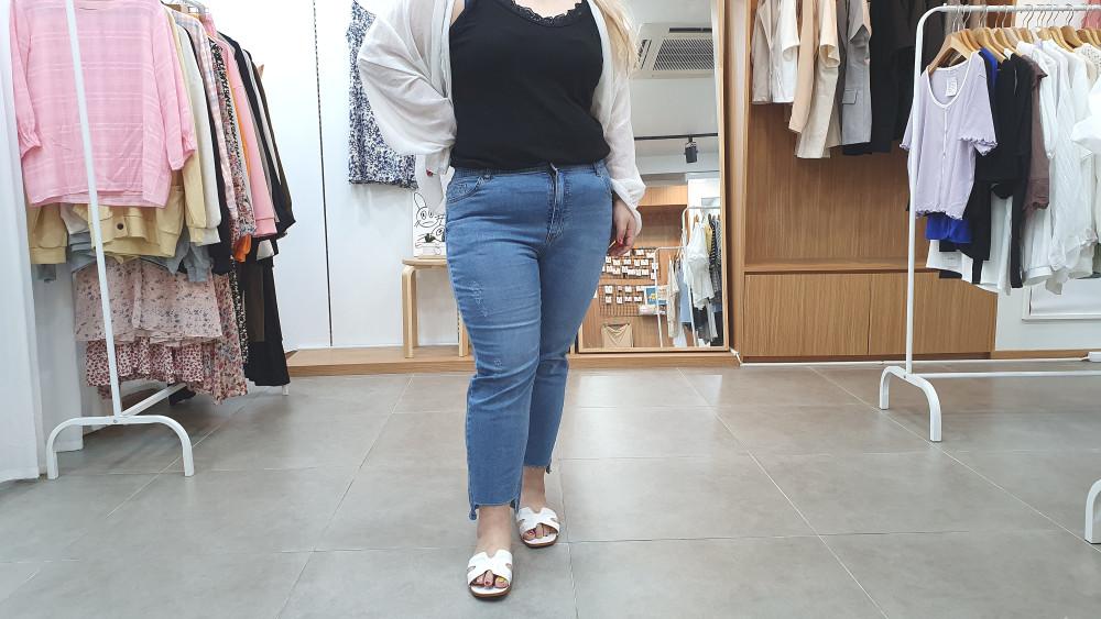 쿨 언발 8부 청바지 (S-4XL) (2color)