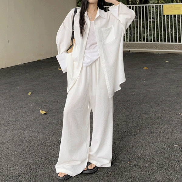 [오늘출발/코디걱정x/데일리룩] 팩트 루즈핏 셔츠+와이드 팬츠 세트
